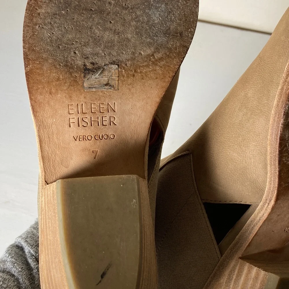 Eileen Fisher Vero Cuoio Evan Tan Soft Leather Ankle Booties Boots, Size 7 - Picture 11 of 15